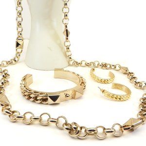 Bold Gold Tone 32" Link Necklace-Bracelet-Earring